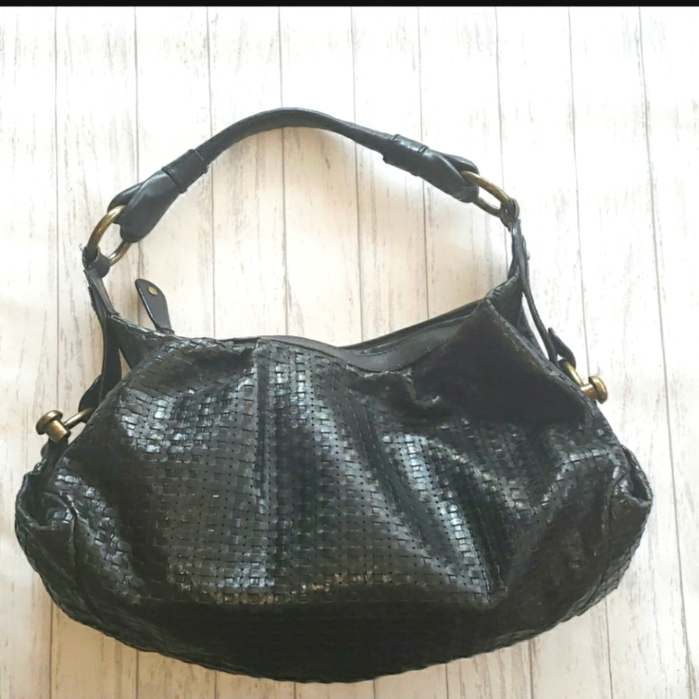 Like New BCBGMaxAzria Dark Basket Weave Brown Shoulder Bag